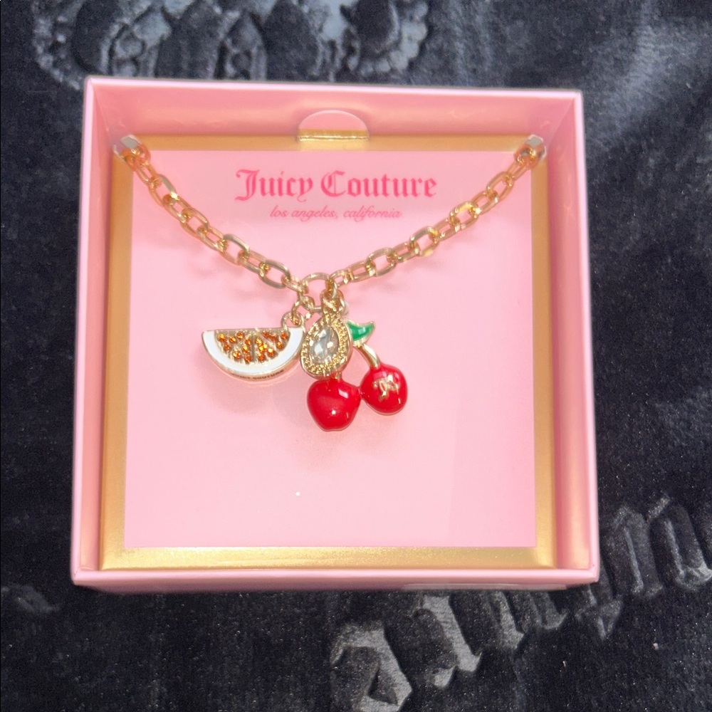 Juicy Couture Gold-Tone Fruit Charm Necklace with Red Cherry Charms